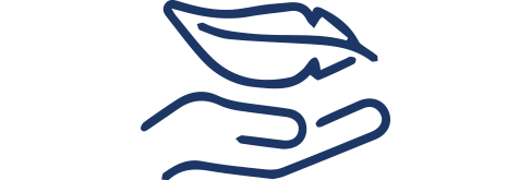 Icon mit Hand und Feder als Symbol für hautfreundliche Airstripes Nasenpflaster mit sanftem Tragegefühl.