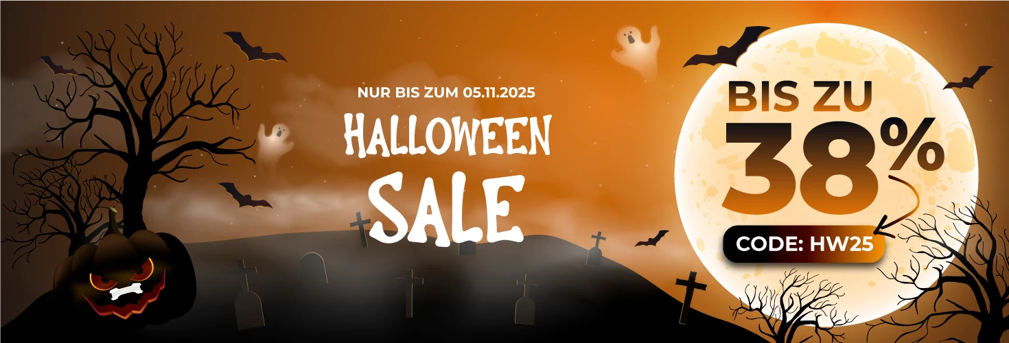 Halloween Sale Banner von AirStripes mit Kürbis, Vollmond und Friedhof – jetzt bis zu 38 % Rabatt auf transparente Nasenpflaster AirStripes. Perfekt zum Sparen und online kaufen bis 05.11.2025.